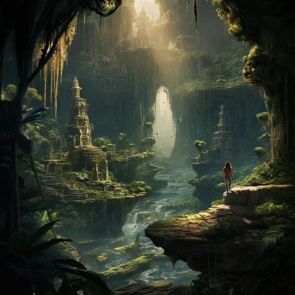 Happy elf studying chasm in jungle