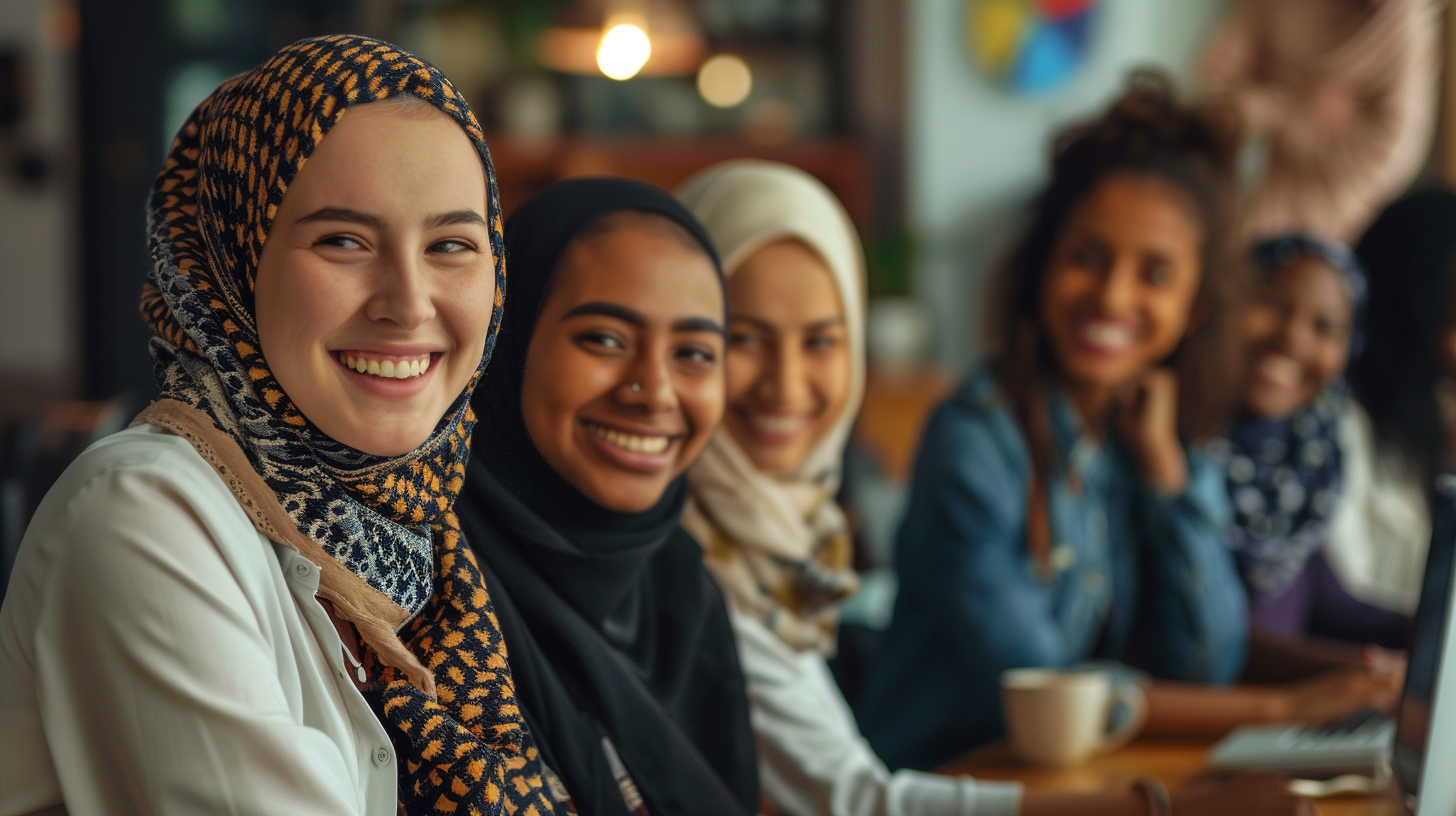 Group of diverse women working on computers