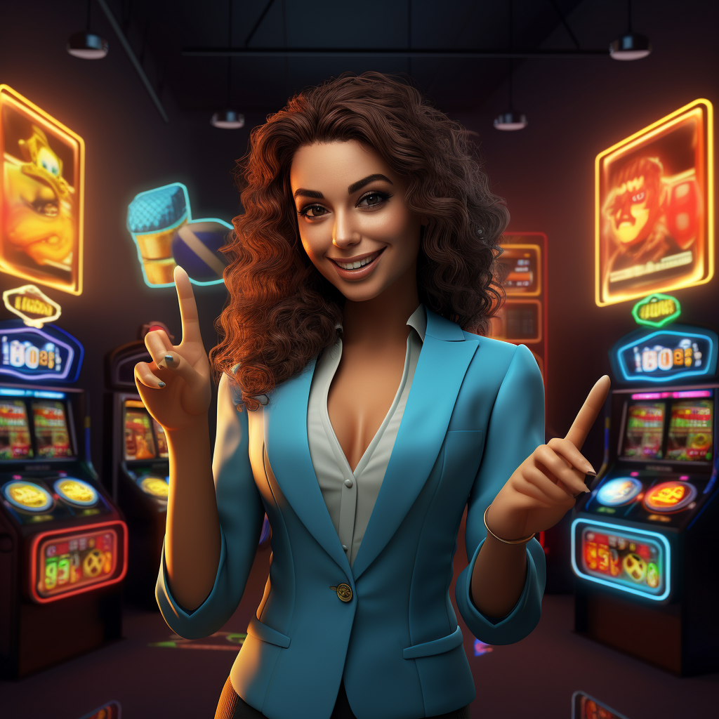 Smiling female casino dealer in slot game room