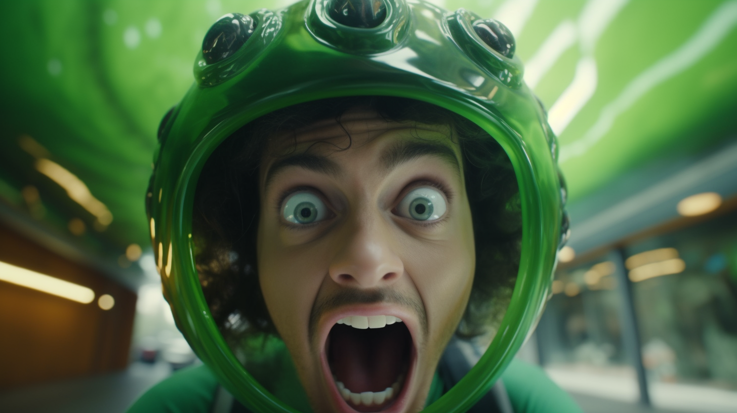 Happy face with green helmet