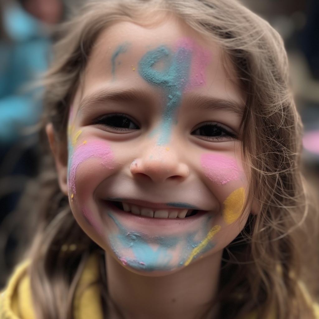 Happy face painted in pastels