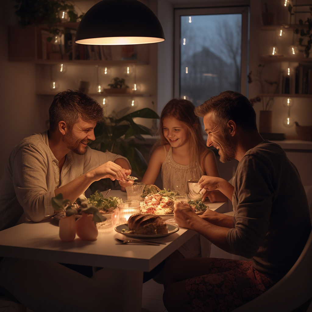 Happy Family Cozy Dinner Table