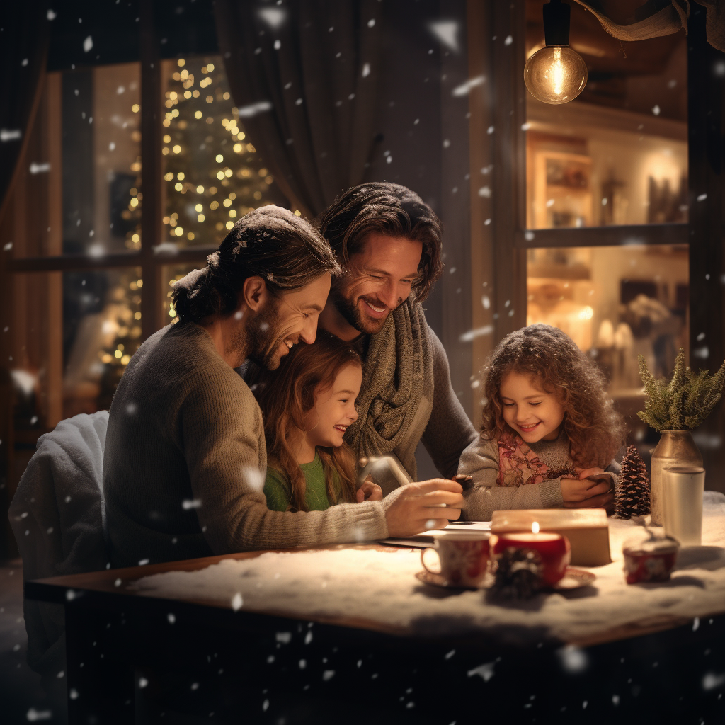 Happy family at dining table