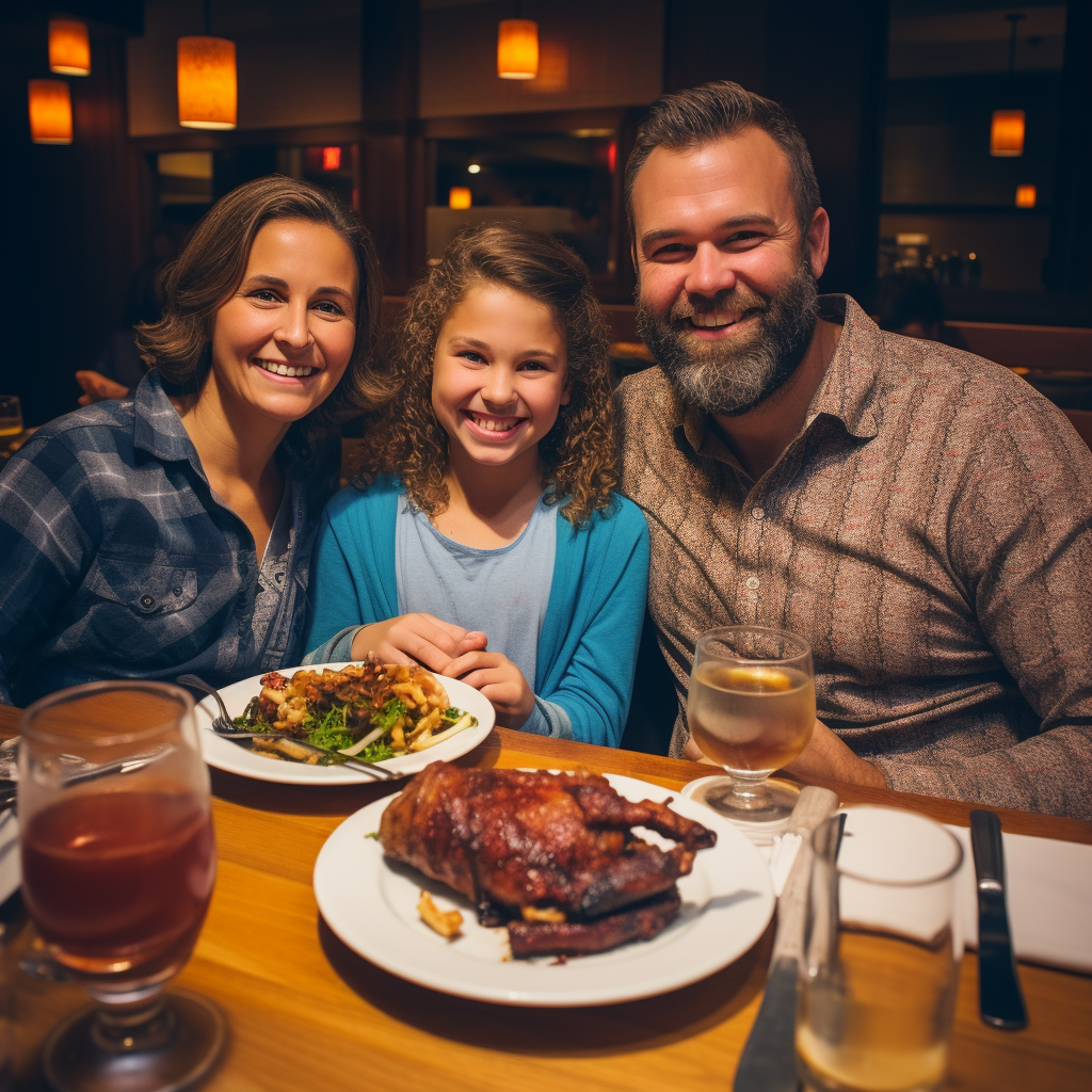 Happy family enjoying delicious meal at restaurant