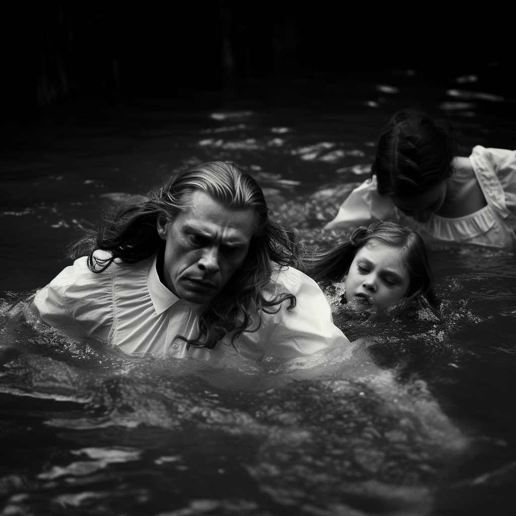 Happy Family Swimming in the Style of Sally Mann