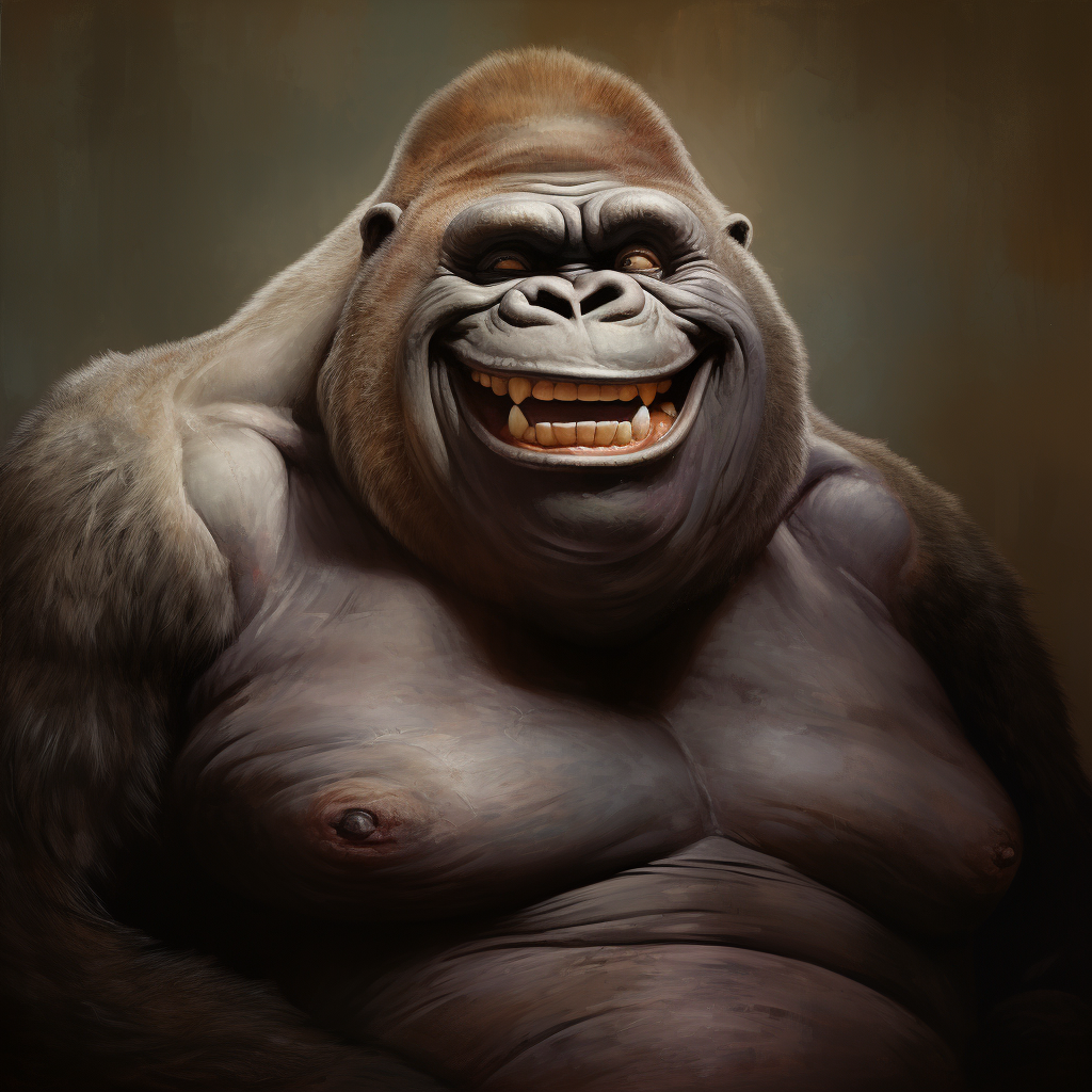 Happy ape with double chin