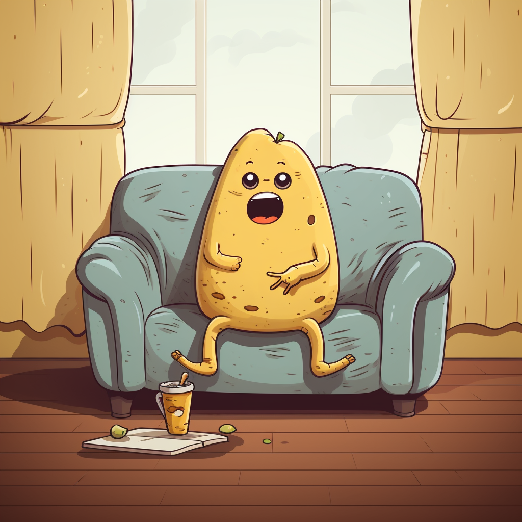 Happy French Fry Exercising on Couch