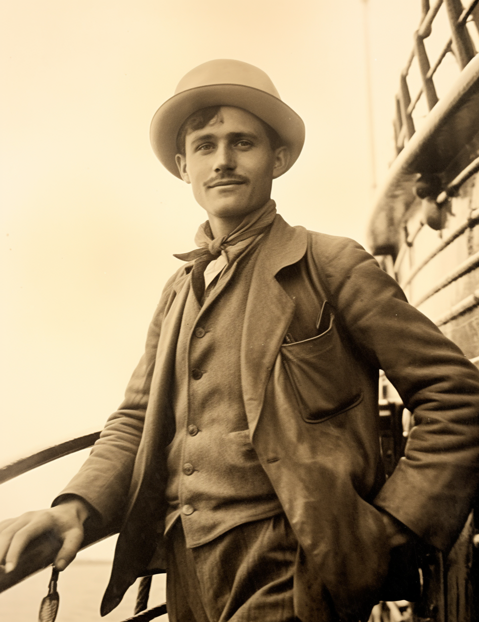 Sepia portrait of a happy German husband on honeymoon