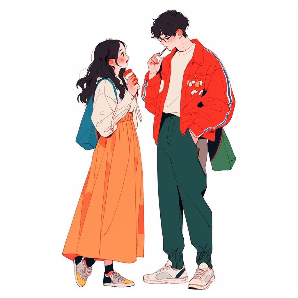 Happy girl and boyfriend illustration with pocky