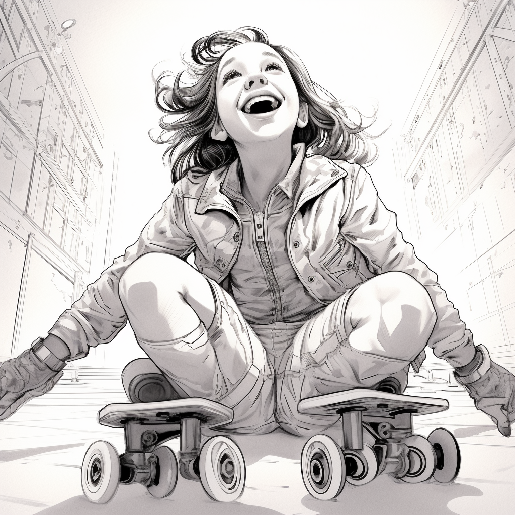 Smiling girl on roller skates