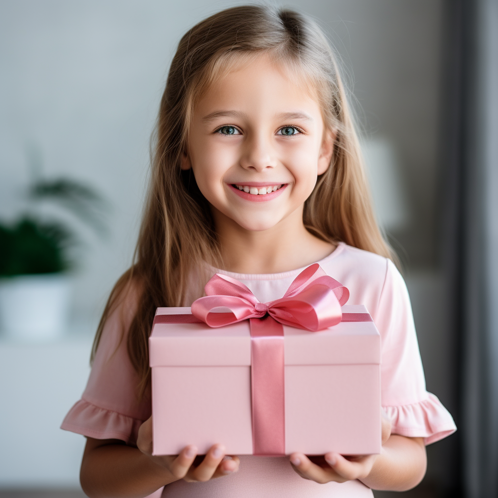 Cheerful girl holding a giftbox