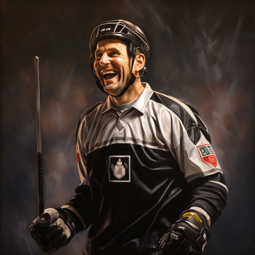 Hockey referee smiling with joy