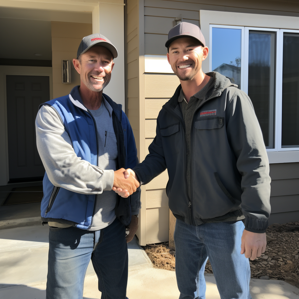 Smiling couple with contractor during window and door replacement