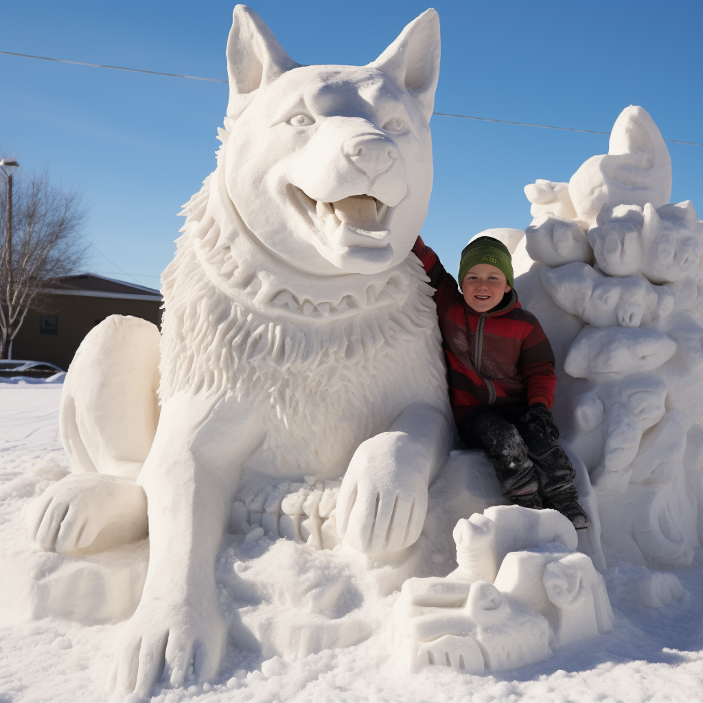 Husky Dog and Boy Playing with Presents and Roast Beef