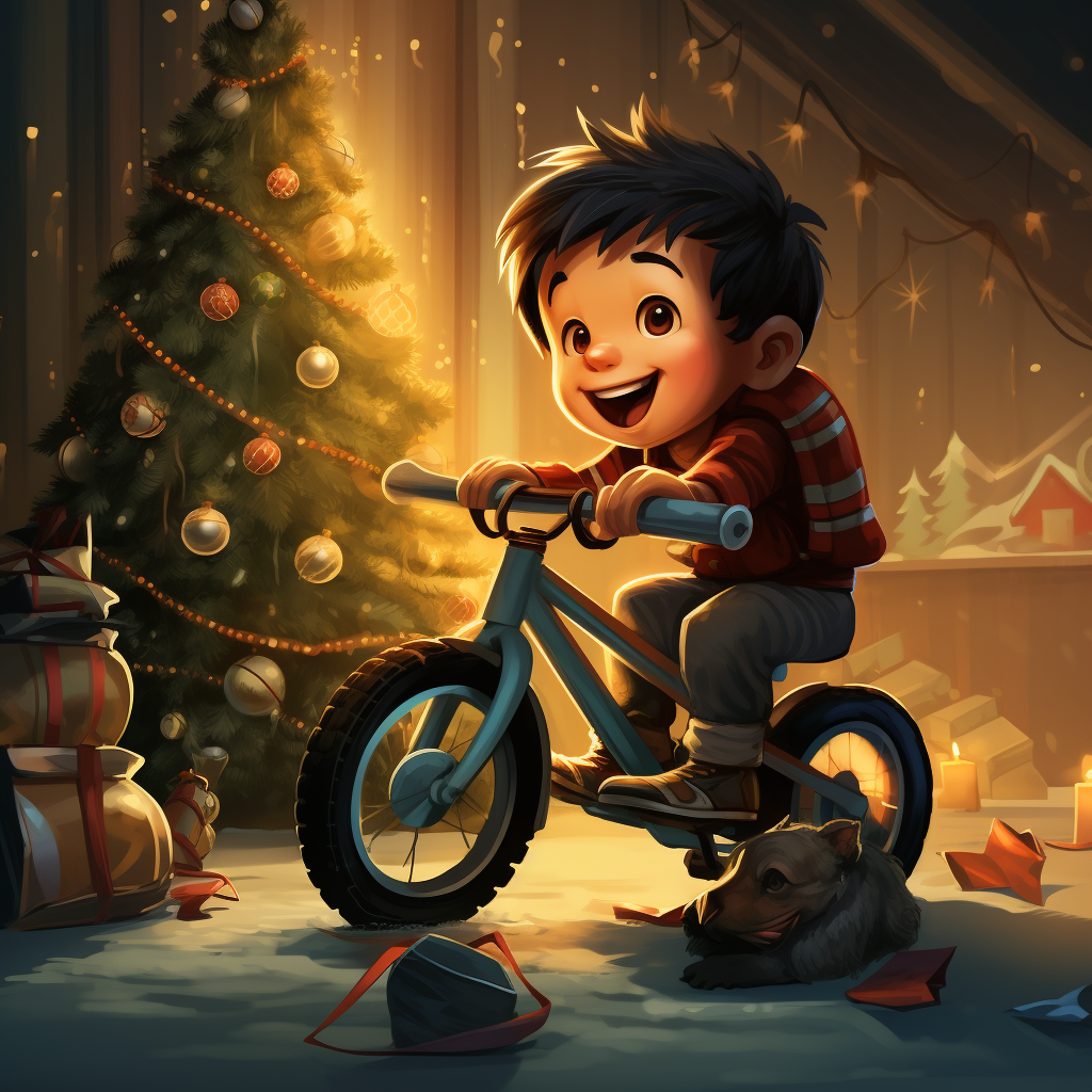 Happy kid finds new bike