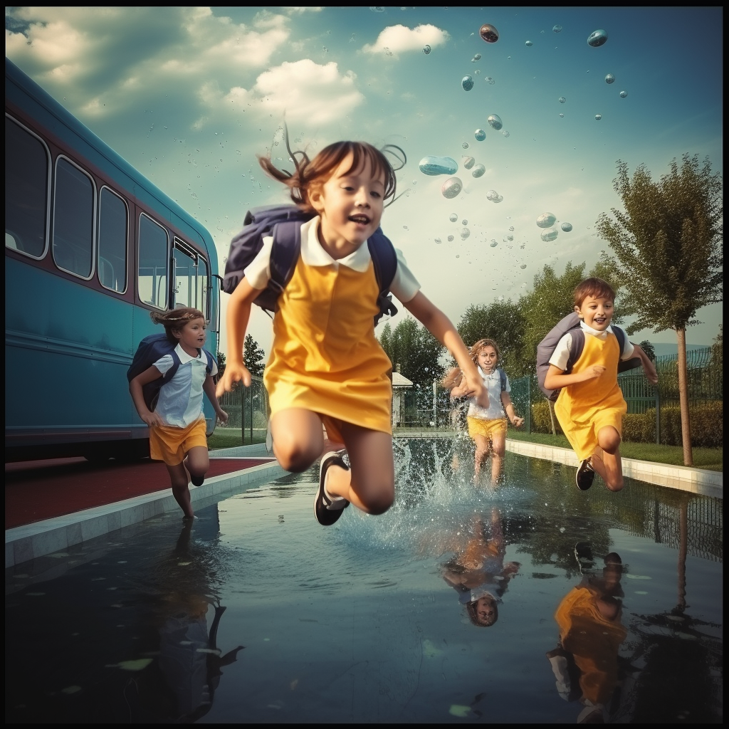 Excited kids enjoying a swim