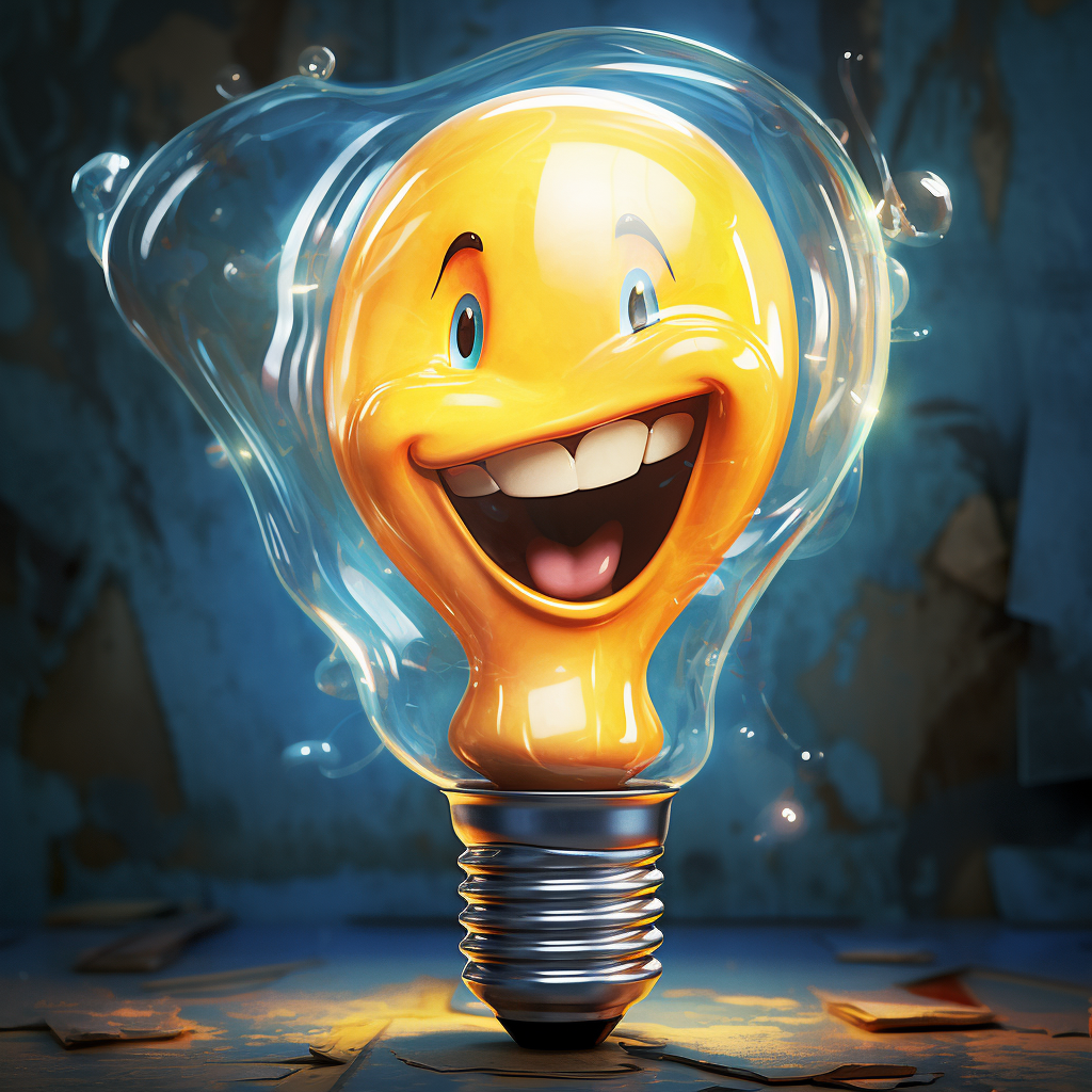 Smiling lightbulb shining with happiness