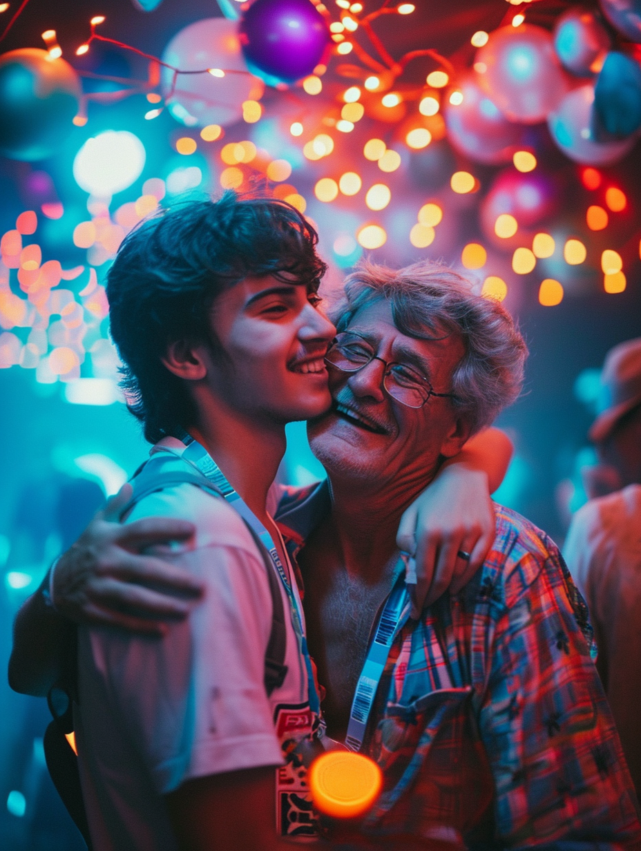 Happy father and son dancing