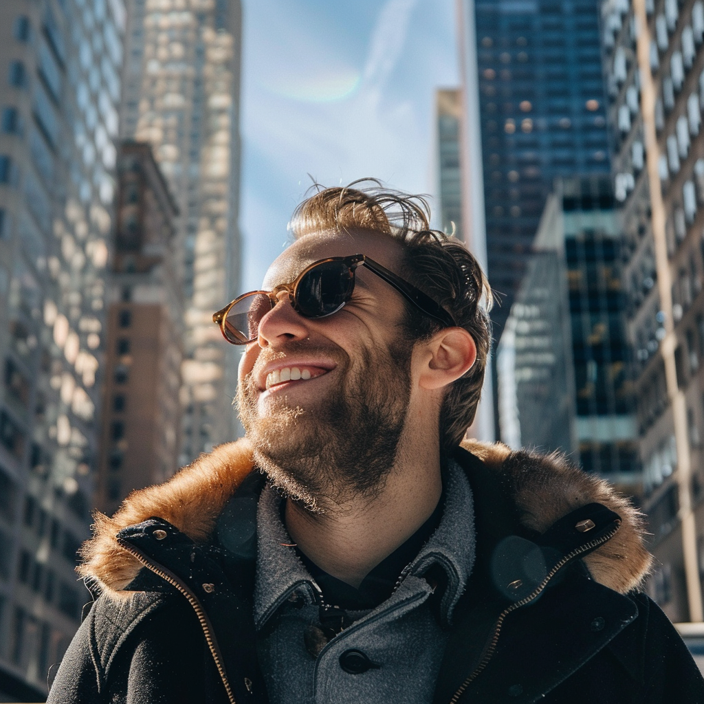 Smiling man wearing sunglasses outdoors