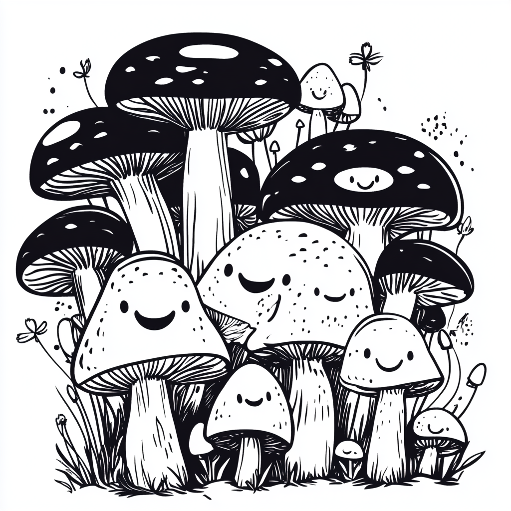 Happy Mushroom Bunch Smiling