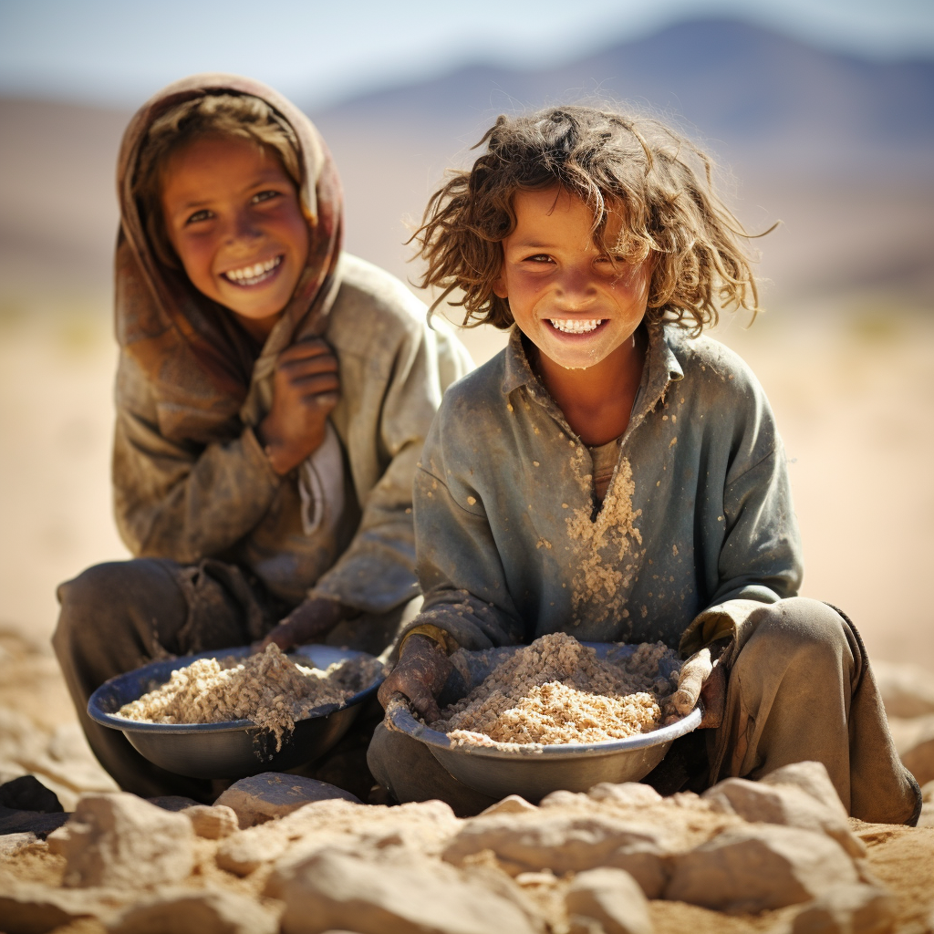 Smiling North African Children Eating Rice