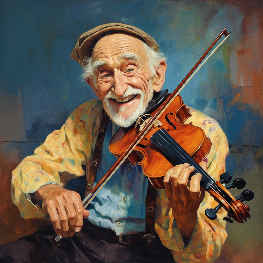 Smiling old man playing violin