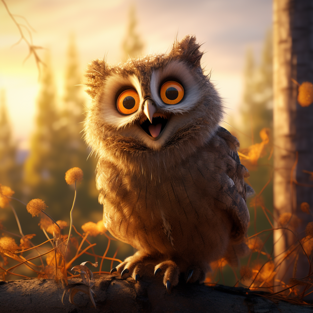 Happy owl in golden hour on Wolfstreet