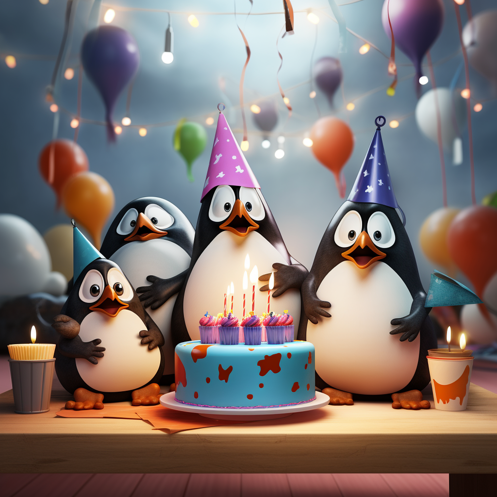 Happy penguin birthday party in Pixar style