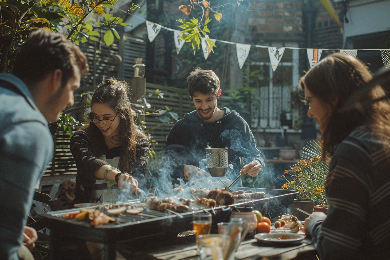 Happy people at barbecue in patio