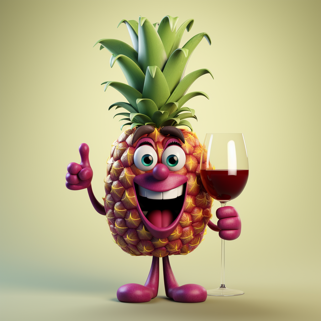 Smiling pineapple with red wine glass