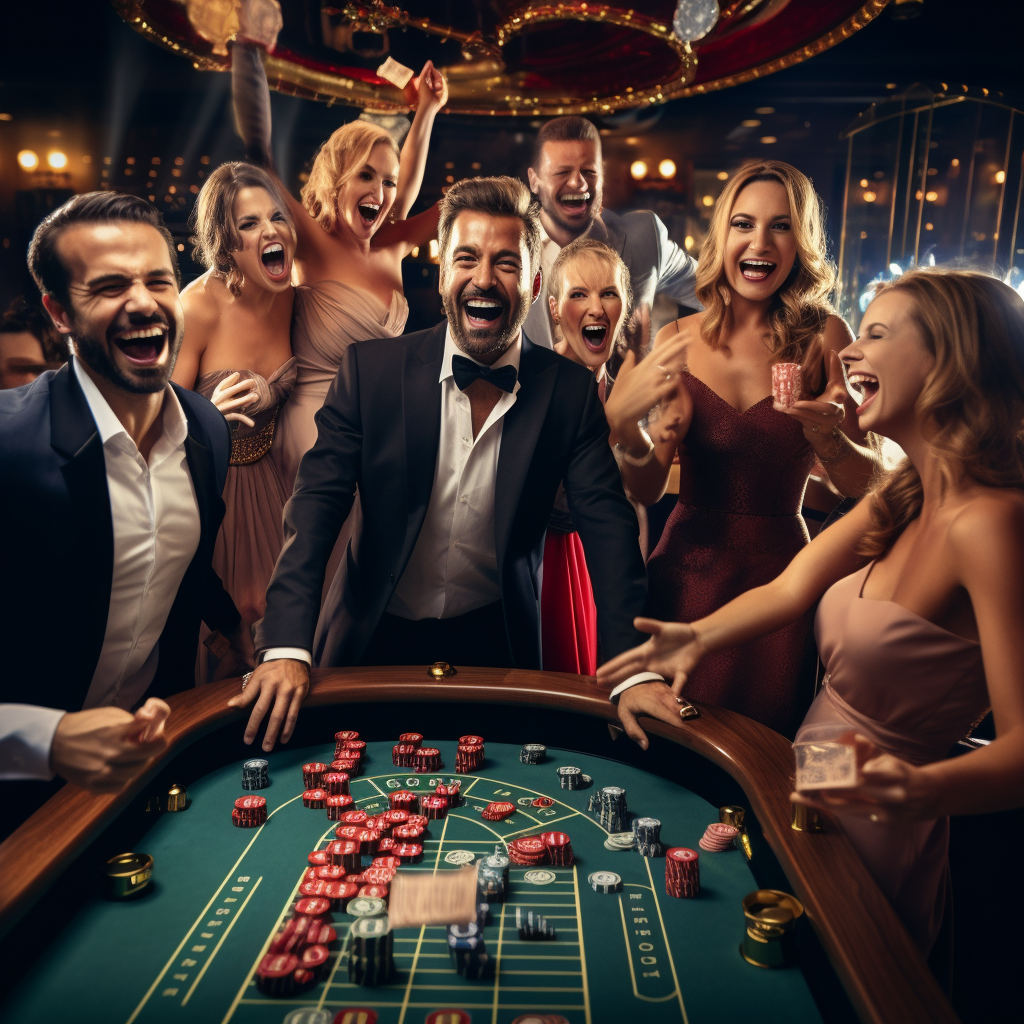 Happy players gambling in casino