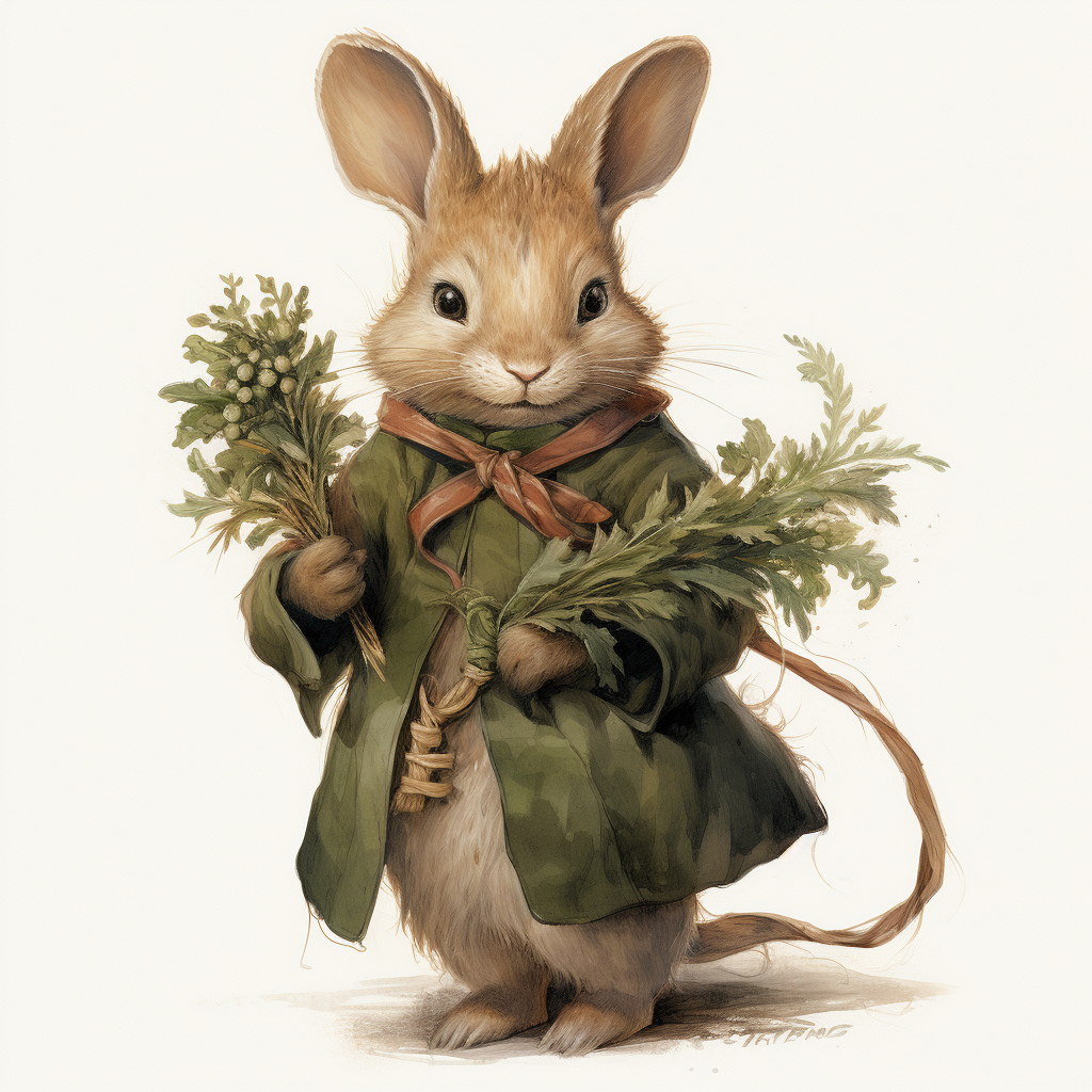 Adorable rabbit with green Christmas branches