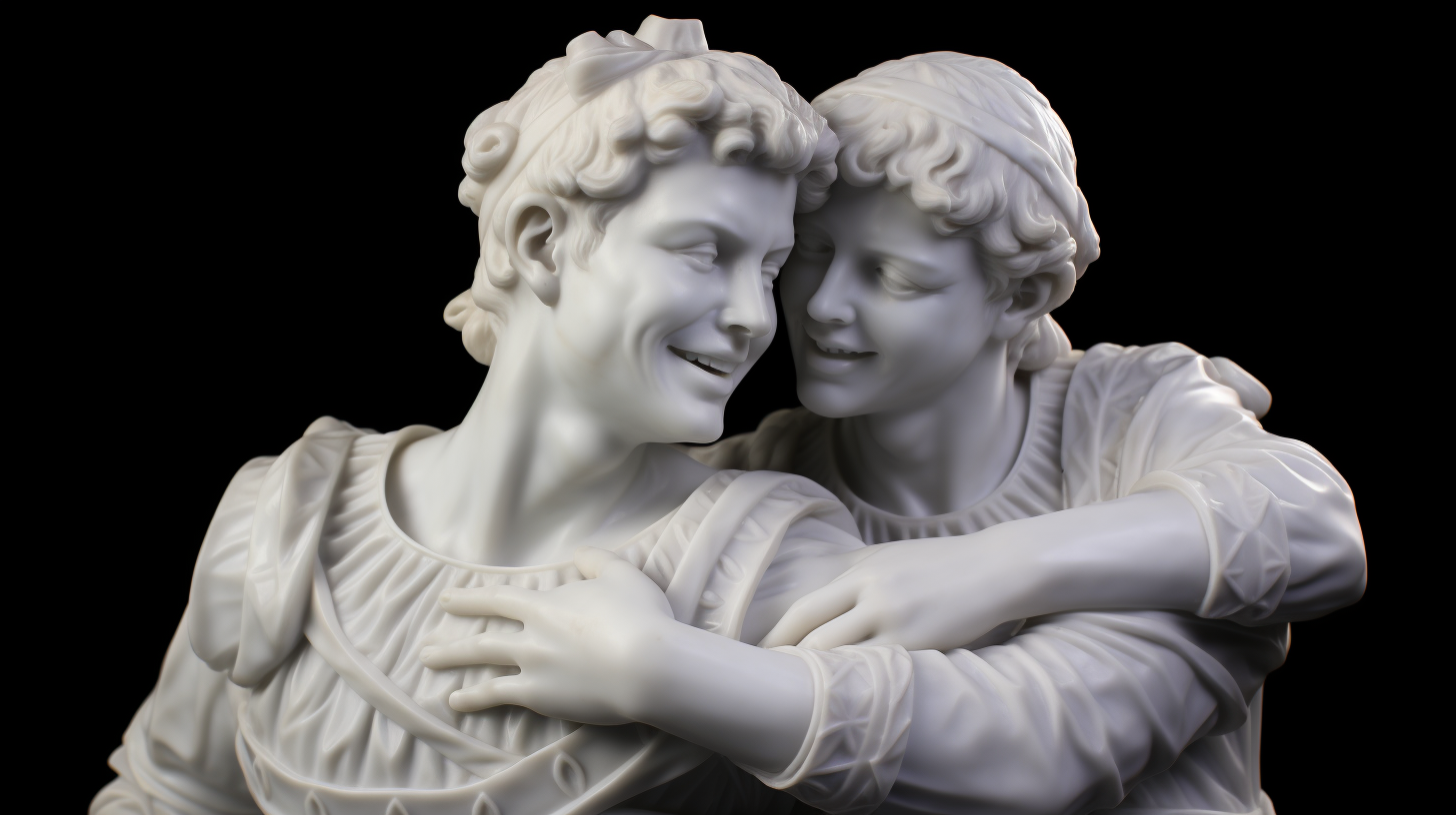 Smiling Roman Porcelain Statues Hugging