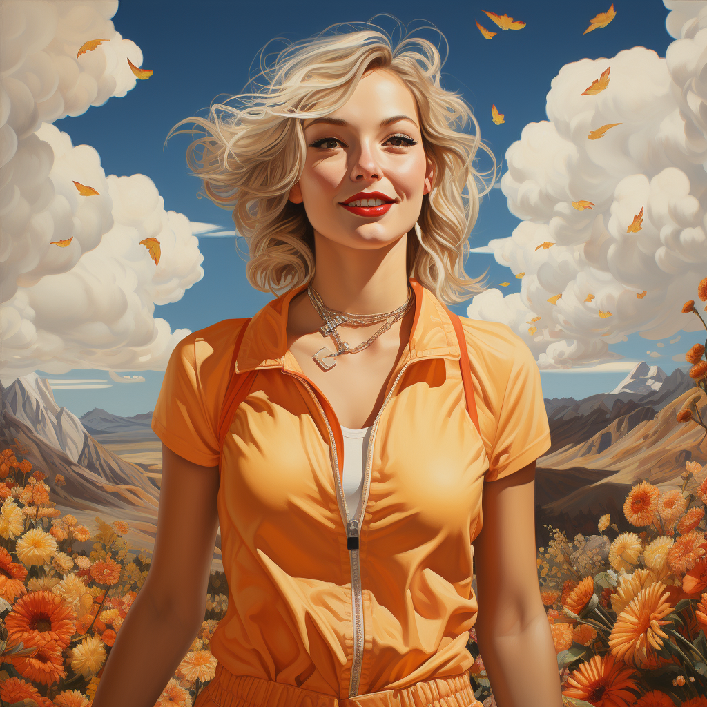 Blonde woman running on road in fall