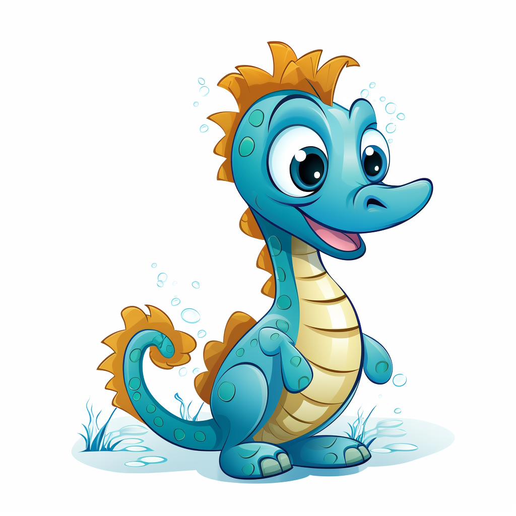 Happy cartoon seahorse on white background