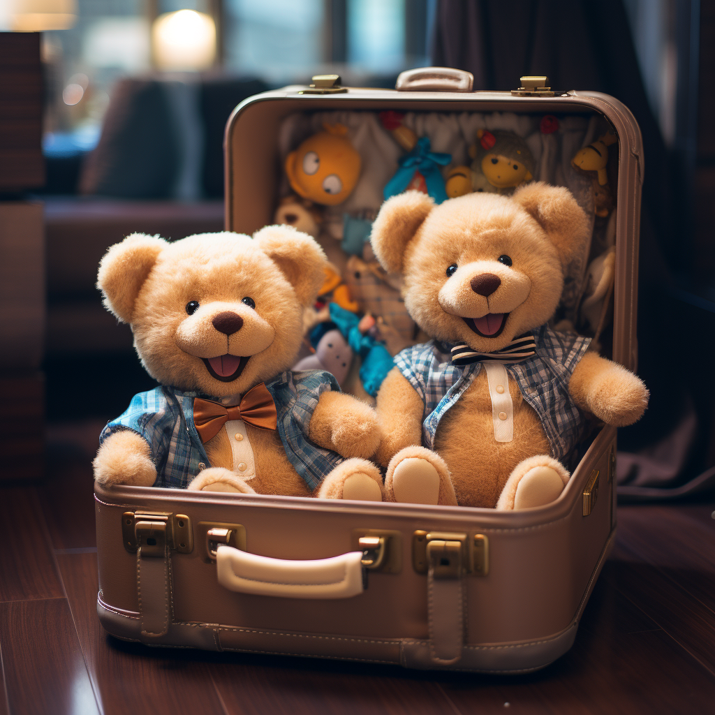 Two adorable boy teddybears in suitcase