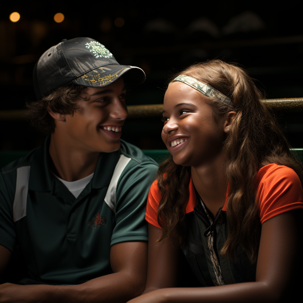 Smiling boy and girl playing tennis