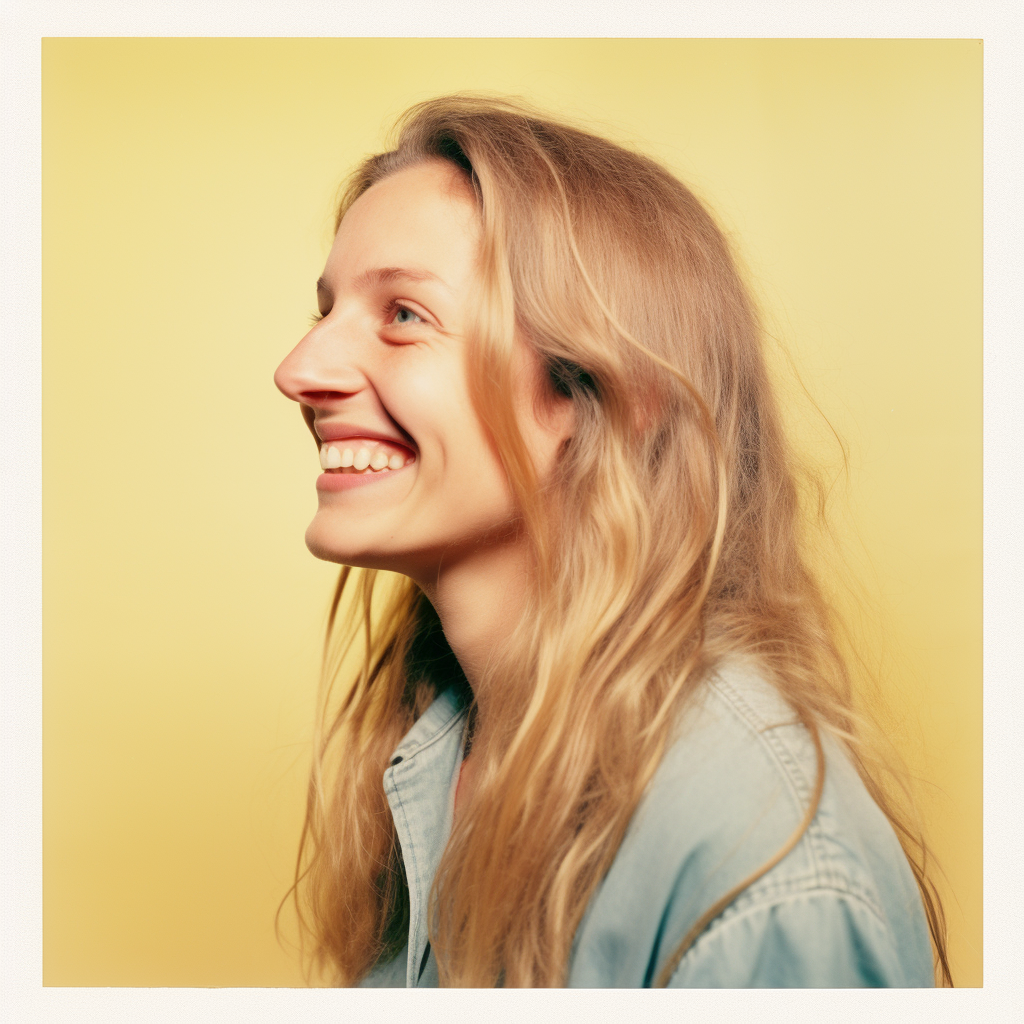 Woman with happy smile in mugshot