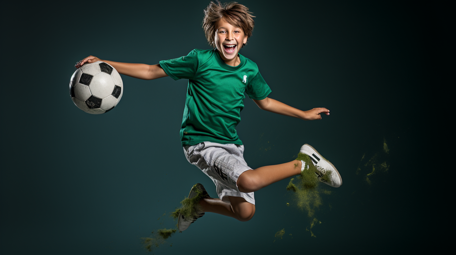 Boy playing soccer with energy