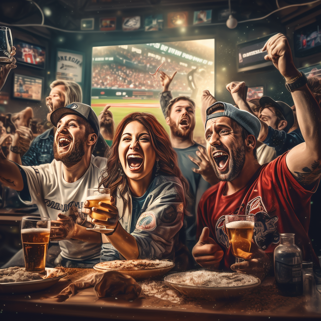 Happy sports fans cheering baseball championship