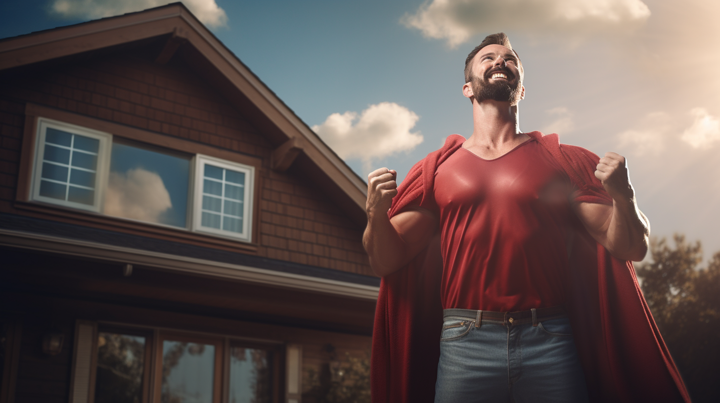 Happy strong man ready to fly