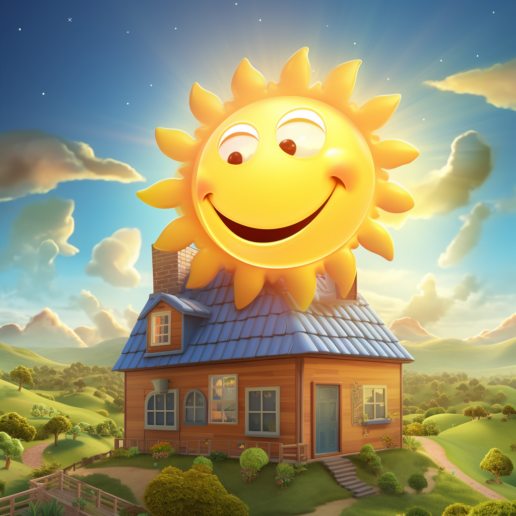 Sun shining on home with solar panels