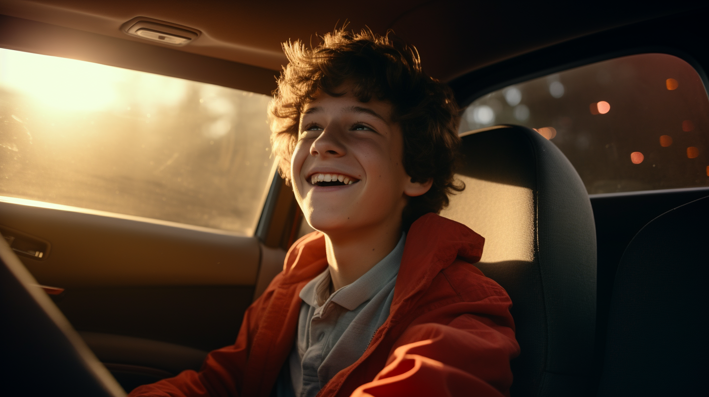 Joyful teenage boy in SUV