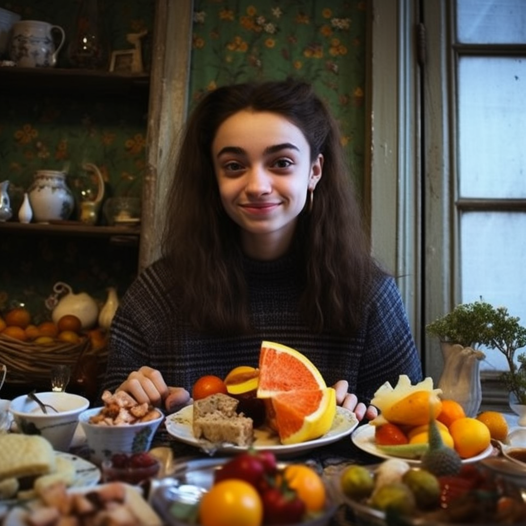 Smiling teenager enjoying balanced meal