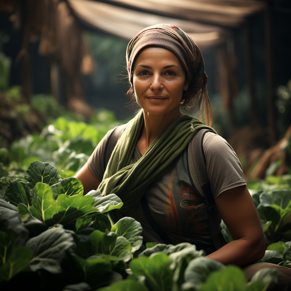 Turkish farmer woman in green farm