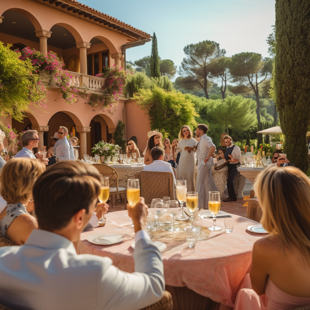 Group of happy guests enjoying their villa vacation