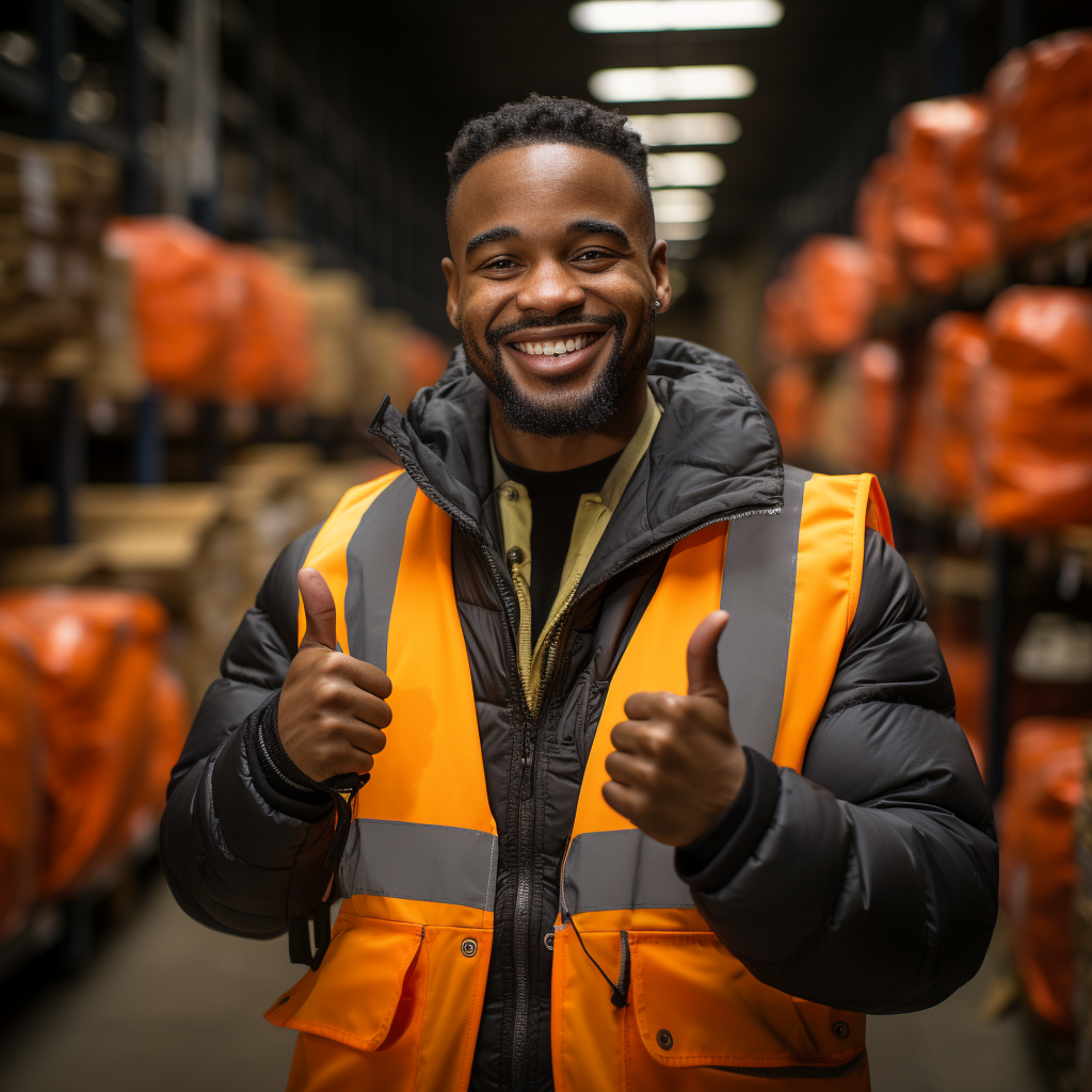 Warehouse worker wearing safety gloves