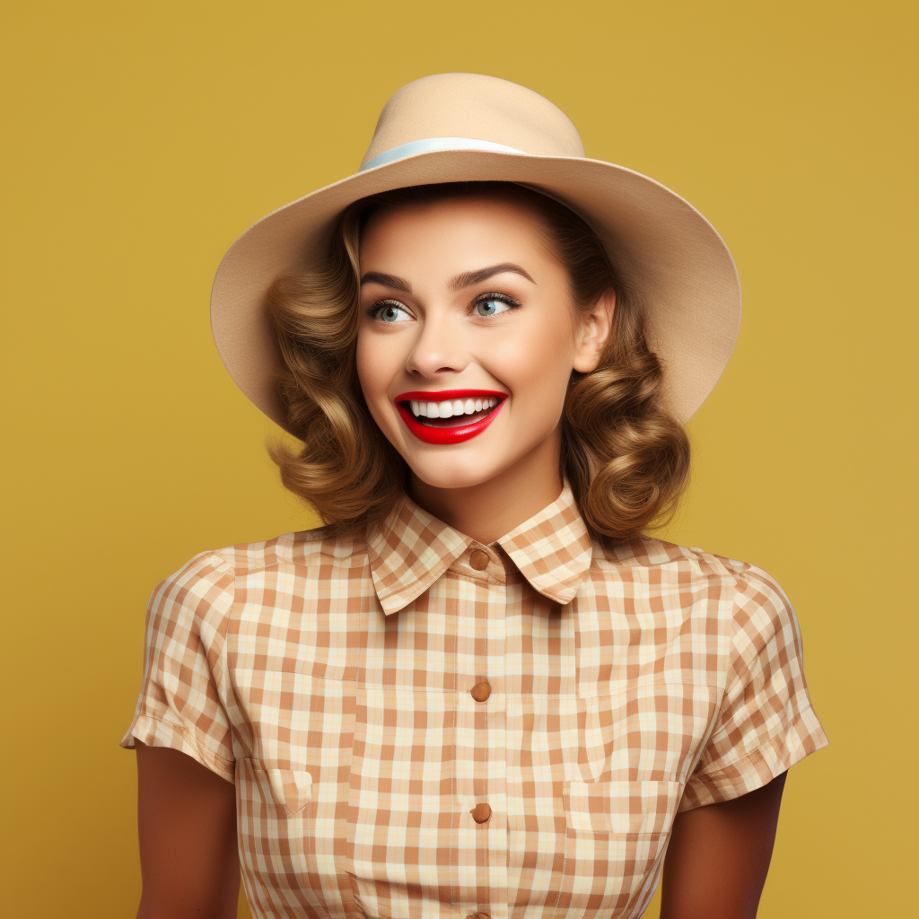 Happy woman in 50s clothes looking