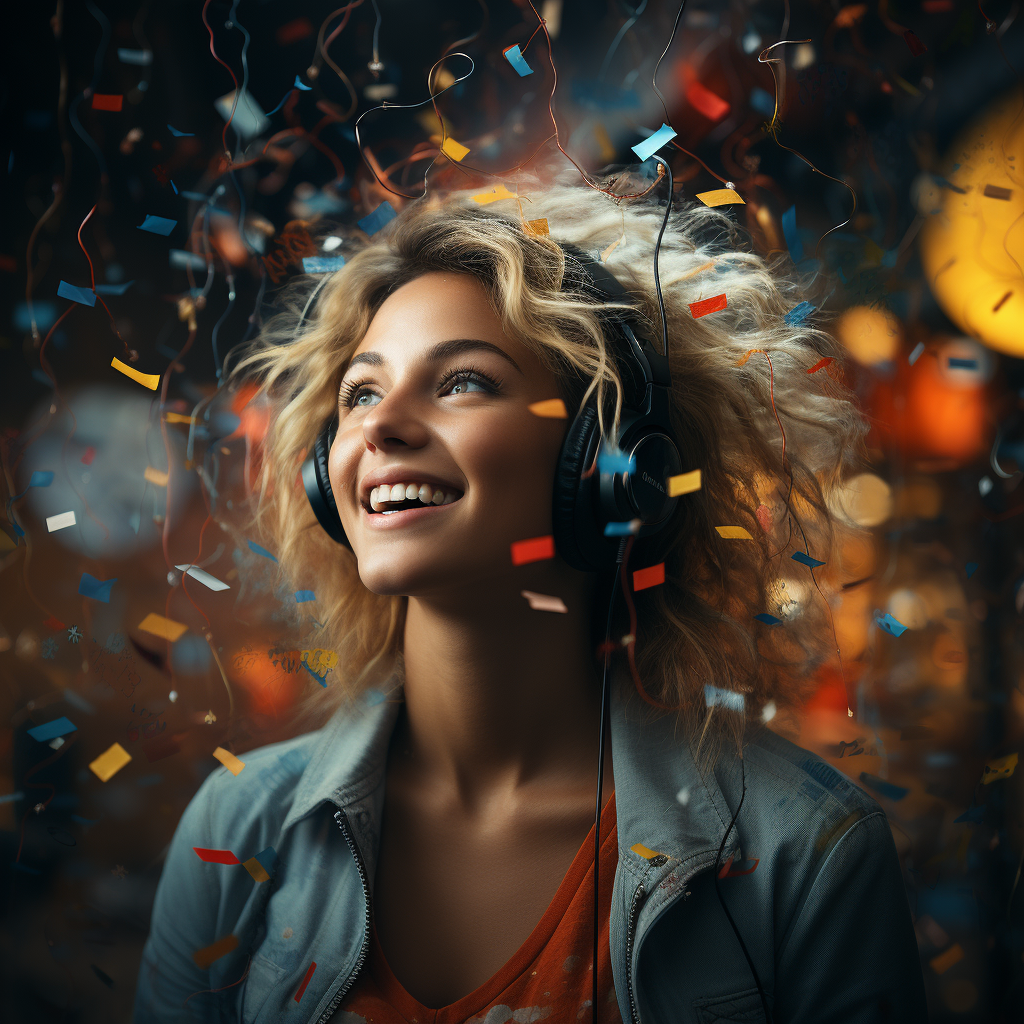 Happy woman enjoying music with headphones