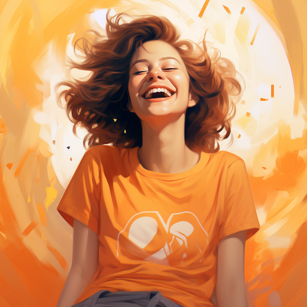 Happy woman in orange t-shirt